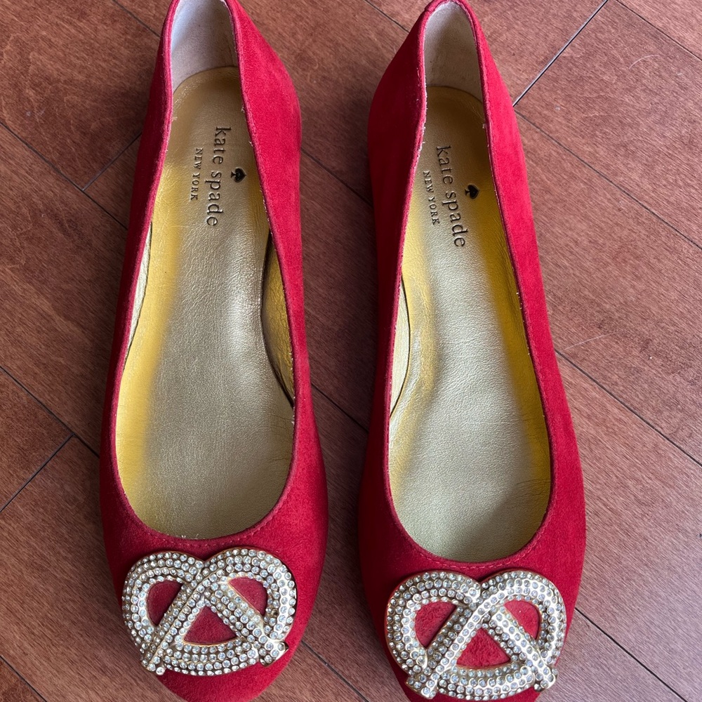 Kate Spade Red Flats with Sparkly Pretzel Embellishments!